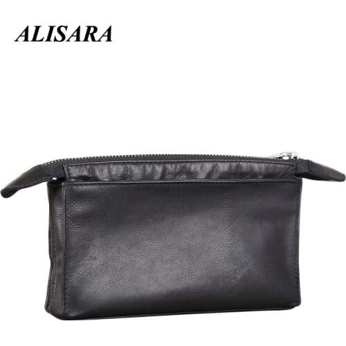 Alisara Storage Coin Purses First Layer Cow Leather High Quality Unisex Casual Credit Card Wallet Simple Zipper Organizer Bag