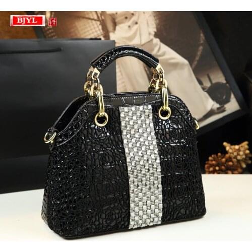 Luxury Diamonds handbag women bag fashion crocodile pattern leather female shoulder messenger bag lace flowers rhinestone bags