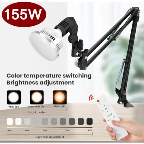 E27 155W Dimmable LED Light Bulb Video Ring Lamp with Stand Photography Lighting Photo Studio Daylight Bulb Softbox Equipment