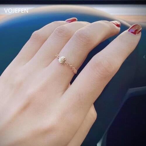 VOJEFEN 18k Gold Jewelry Chain Rings With One Opal for Women CZ Boho Rings Minimalist Dainty Rings Personality link Ring