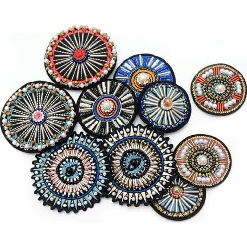 AHYONNIEX High Quality Round Beads Eye Patches Applique Sew On Beading Applique Clothes Shoes Bags Decoration Patch