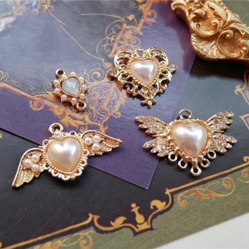 YWXINXI 2Pcs new alloy belt ring golden pearl peach heart pendant, DIY handmade necklace bracelet exquisite accessory decoration