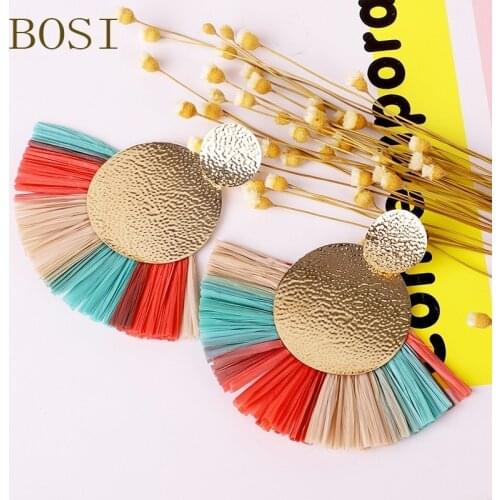 Women Tassel Earrings Boho Drop Big Bohemian Luxury Long Dangle Earring jewelry Handmade Geometric Fringe Fashion African Rattan