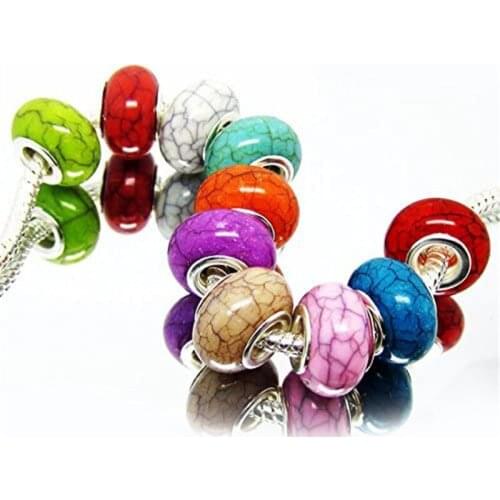 10Pcs Striped Murano Beads Spacer Big Hole European Beads Fit Pandora Charm Bracelet Snake Chain Bangle for Jewelry Making