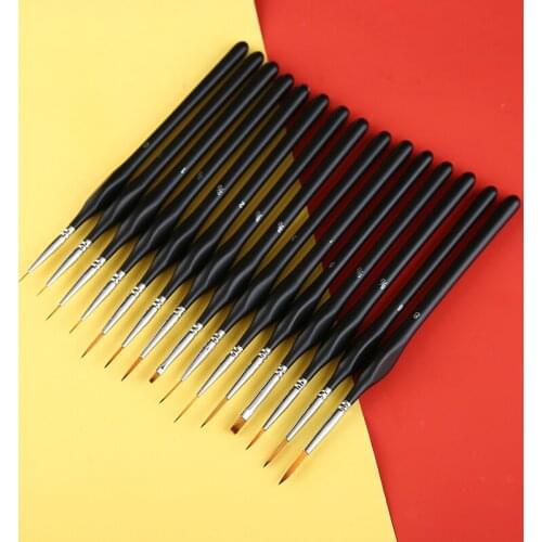 15pcs Miniature Paint Brush Professional Fine Detail Oil Brushes Nylon Hook Line Pen Art Liner Drawing for Watercolor Painting
