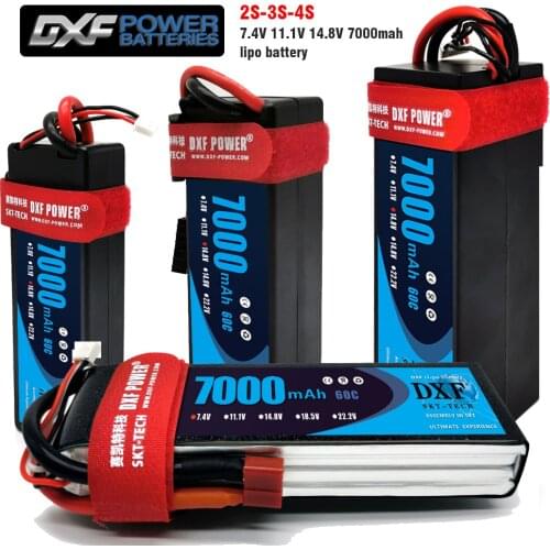 2PCS DXF Lipo 2S 3S 4S 7.4V 11.1V 14.8V Lipo Battery 7.4V 7000mah 60C MAX 120C HardCase for RC 1/10 Scale TrXx Stampede Car