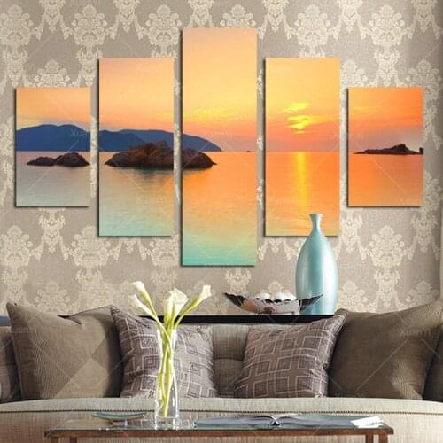 2017 Fallout Paintings 5 Panel Modern Sunset Lake Spray Canvas Oil Painting Cuadros Art Wall Picture For Living Room Unframed