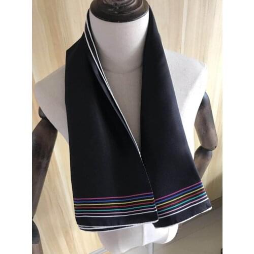 2020 new arrival spring classic black stripe 100% pure silk scarf twill hand made roll 90*90 cm shawl wrap for women lady