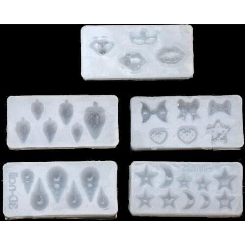5Pcs 3D Silicone Molds Nail Art Decor Moon Star Shell Strawberry Bow Lips Molds Dried Flower Resin Decorative DIY Hand Crafts