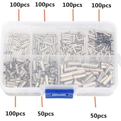 600Pcs 0.5-6.0mm2 Uninsulated Copper Terminal Bootlace Ferrules Cord End Electrical Cable Crimp Terminals