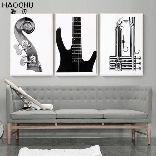 HAOCHU Abstract Musical Instruments Triptych Bar Wall Decoration Cafe Mural Poster Art Oil Painting Bedroom canvas printings