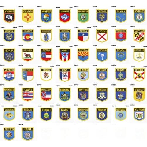 U.S.A Wyoming New Mexico Montana Washington Oregon Texas California Flag Embroidered Iron on Patches for Clothing Metal badges