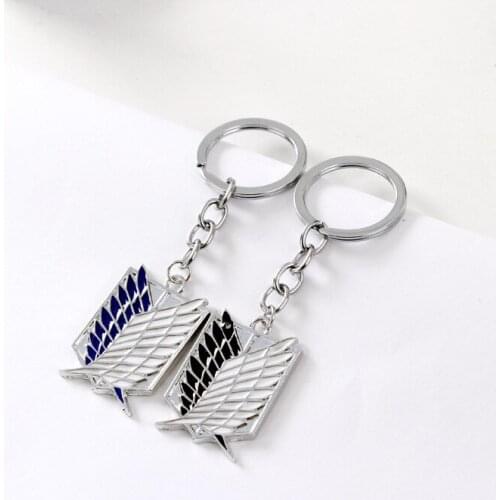 20pcs/lot Attack on Titan Keychain Fashion Enamel Investigator Wing Pendant Key Chain Metal Key Holder For Women&Men