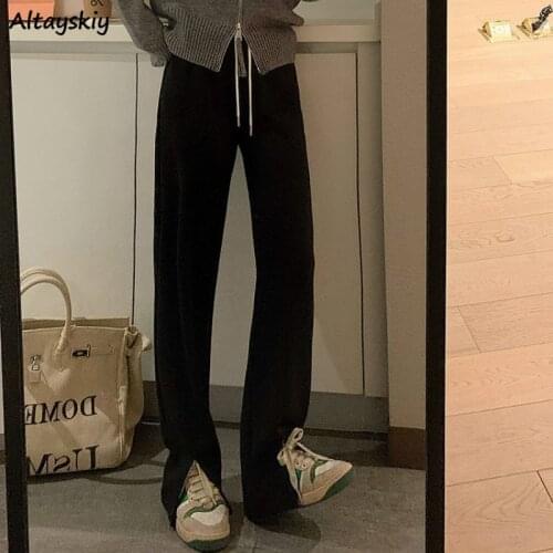 Pants Women Summer Fashion Full Korean Style Comfortable Cool Silt Loose Students Simple Breathable Straight Solid Streetwear