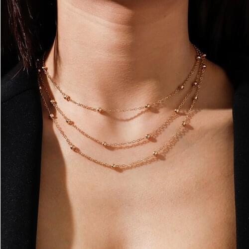 Fashion Multilayered Beads Chain Necklace for Women Simple Style Gold Silver Color Chokers Necklaces Daily Jewelry Accessories