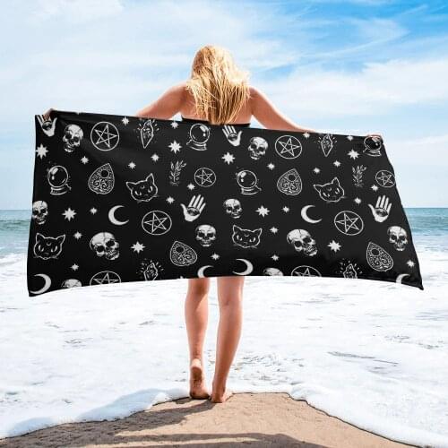 Black Witch Skull Moon Divination Beach Towel Household Item Bathroom Accessories Microfiber Bath Towels Beach Mat Yoga Mat
