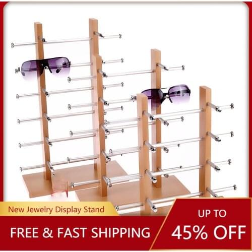 Double Row Wooden Sunglass Display Shelf Show Case Racks Sunglasses Show Stand