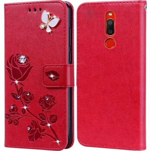 Flip Phone Case Cover for Meizu M6T 6T M811H Bling 3D Diamond Flower Embossed Premium Leather Wallet Stand Case