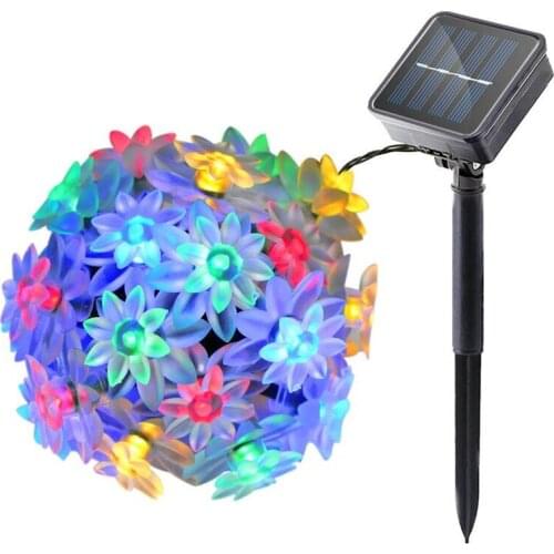 Solar String Lights 7m 50led Peach Flower Waterproof Outdoor Decoration Lighting Fariy Christmas Lights Wedding party Garden