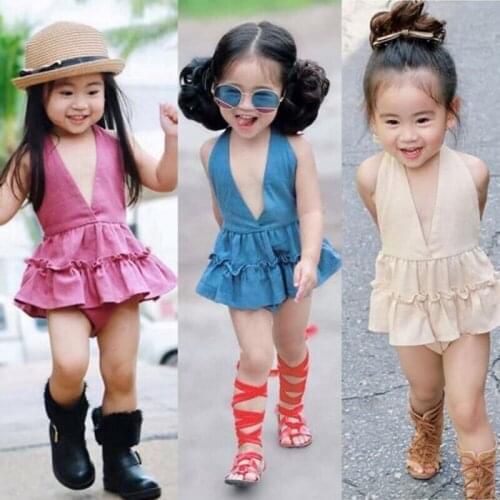 Newborn Infant Baby Girl Cotton Linen Romper Dress Jumpsuit Outfits Set Summer