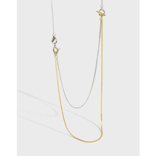 Korean ins niche minimalist design OT buckle contrast color double clavicle texture S925 sterling silver necklace women