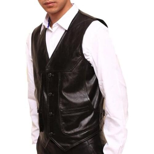 Sleeveless Jacket Men Tops Vest New 100% Leather Clothing Vests Genuine Leather Fashion Man Slim Casual Vest Outdoors