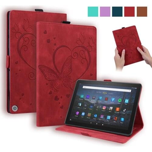 Emboss Butterfly Leather Cover for Funda Amazon Fire HD 8 2020 Case Wallet Tablet For Fire HD 8 Plus Kindle Fire HD 8 Case 2020