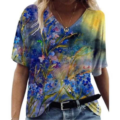 Summer T Shirt Women Short Sleeve Floral Print T Shirt Casual Loose Oversized Tops Streetwear Fashion Ladies Cotton Tee