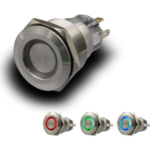 1Pcs 22mm 12V 5Pin Red Green Blue LED Ring Metal Maintained Push Button Switch