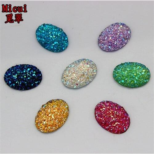 Micui 100pcs 13*18mm AB Color Stick On rhinestone buttons Shiny Oval Resin rhinestone Crystals Flat back Stones Strass DIY ZZ574