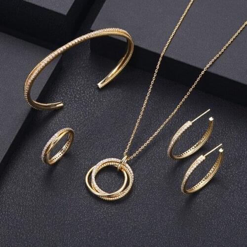 Jankelly Gold-Color 4pcs Bridal Zirconia Jewelry Sets For Women Party, Luxury Dubai Nigeria CZ Crystal Wedding Jewelry Sets