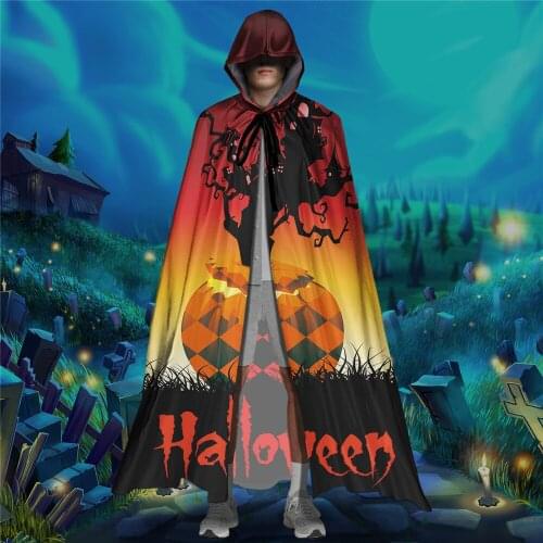 Gothic Hooded Cloak Adult Halloween Pumpkin Bat Print Long Capes Robe Larp Women Men Vampires Grim Reaper Party Outwear Custume