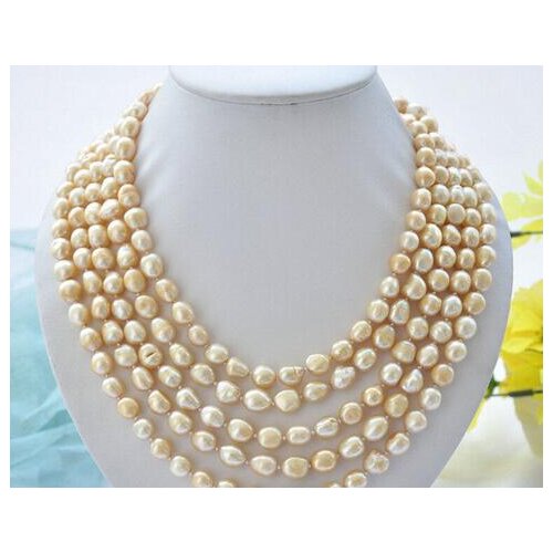 Charming Long 100" 10mm champagne baroque freshwater pearl necklace