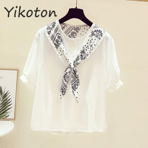 O-Neck Soild White Tops With Tie Clothing 2021 Summer Blouses and Shirts Elegant Simplee Korean Fashion Casual Blouse mujer de