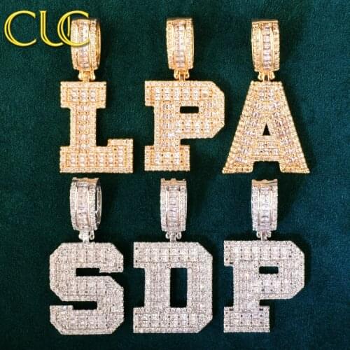 Initial A-Z Baguette Letter Pendant For Men Women Solid Back Micro Pave Zircon Name Necklace With Rope Chain Hip Hop Jewelry