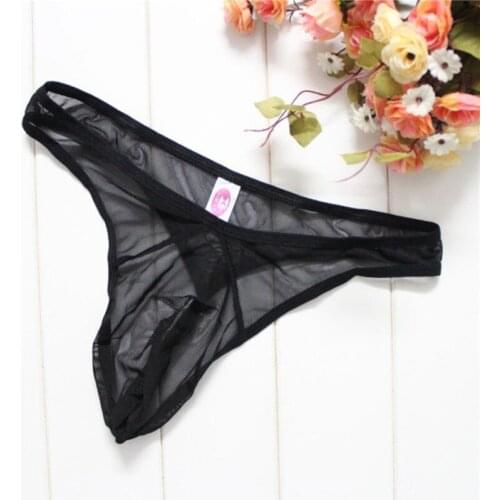 Transparent Sexy Mens Thong Ultra-thin Mesh Low Waist Seduction Underpanties Solid See Througn Male G String Male Gift