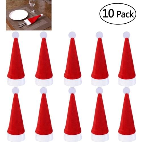 NICEXMAS 10pcs Super Fabric Santa Hat Christmas Spoon Fork Bags Tableware Silverware Holder Xmas Table Decoration