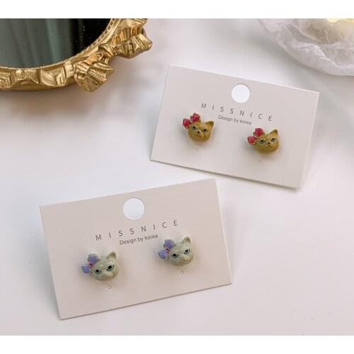 Cute Lovely Cat Bow Stud Earrings For Women Fashion Jewelry Girl Student Bowknot Animal Ear Accessories 2021 New