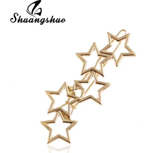Shuangshuo Unique Style Star Hair Pins Hollow Stars Hair Clip Pin Ornament Wedding Hair Accessories tiara Hair Jewelry bijoux