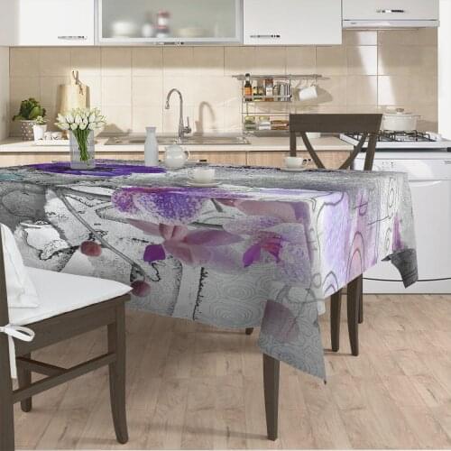 Table cloth living room kitchen cover grey purple color flower patterned micro fabric cover with runner pattern Free Shipping