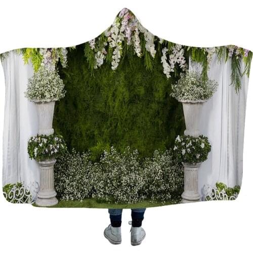 Custom 3D Printed Green Grass Blanket Hooded Sherpa Fleece Wearable Plush On Bed Sofa Thick Warm Home TextileDropship