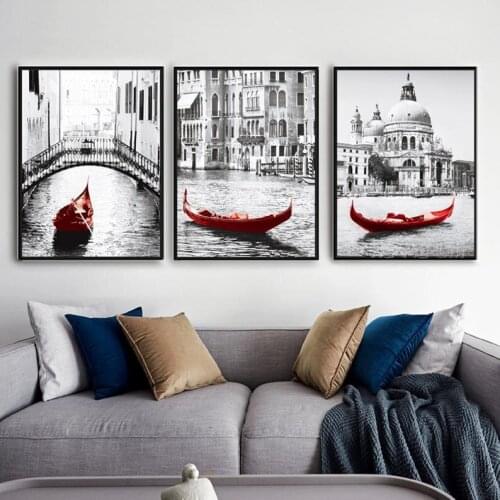 Venice, Italian City Landscape, Black And White Arc Tural Art Oil Painting On Canvas, Interior Art Decoration