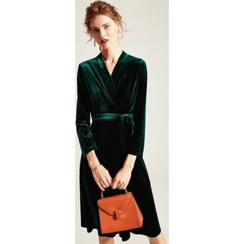 Big size M-8XL Spring Long Sleeve velour Dress V-Neck Belt Lace Up sexy office lady elegant velvet dress Plus Size party Dress