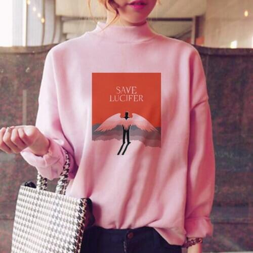 Lucifer morningstar hoodies women streetwear korean style pink oversized sweatshirt korean style female sweatshirt female