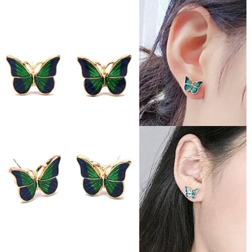 1 Pair Vintage Fashion Enamel Green Butterfly Stud Ear Earrings Trend Jewelry Women