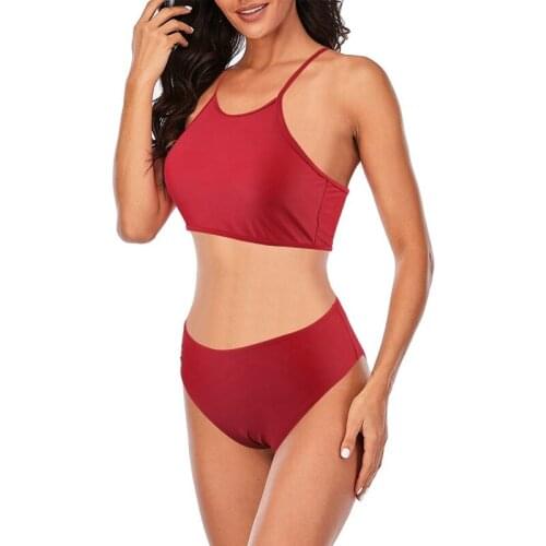 Women Vintage Swimsuit Two Piece Retro Halter Sexy High Waist Bikini Summer Beach Bathing Swimwear For Summer