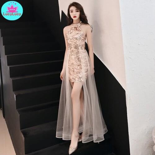 Golden little dress female 2019 new queen gas field sexy short section thin birthday party banquet