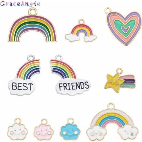 10pcs/lot Mixed Raainbow Charms Creative Star Clouds Lover Hearts Best Friends Letters Jewelry Making Alloy Findings Accessories