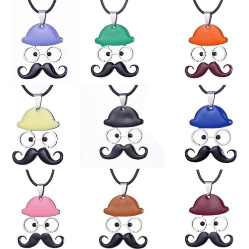 2021 Fashion New Colorful Hat Glasses Beard Pendant Necklace Men Trendy Simple Stainless Steel Chain Men Necklace Jewelry Gift