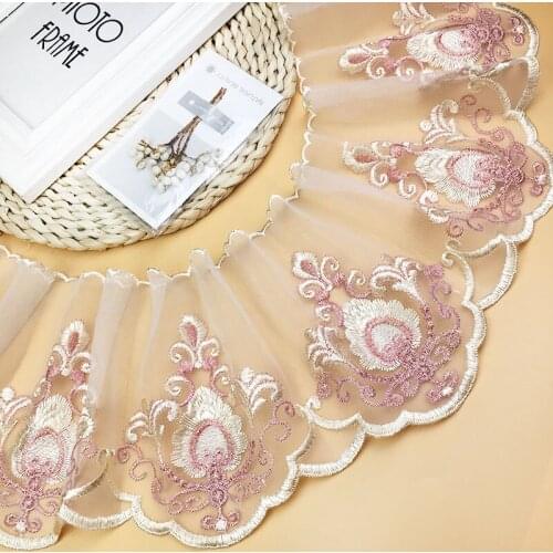 28Yards Tulle Mesh Purple Pink Grey Flower Embroidered Net Lace Fabric Trim Ribbons DIY Sewing Handmade Materials 18cm 3cm